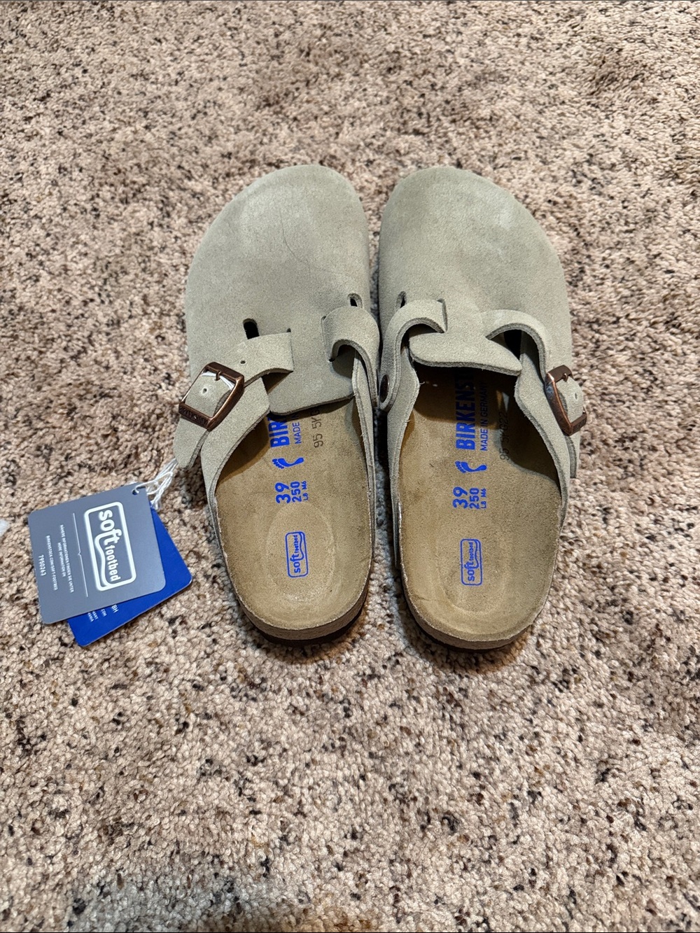 Birkenstock Soft Footbed Suede Slip-On Clogs in Taupe - Picture 4 of 5